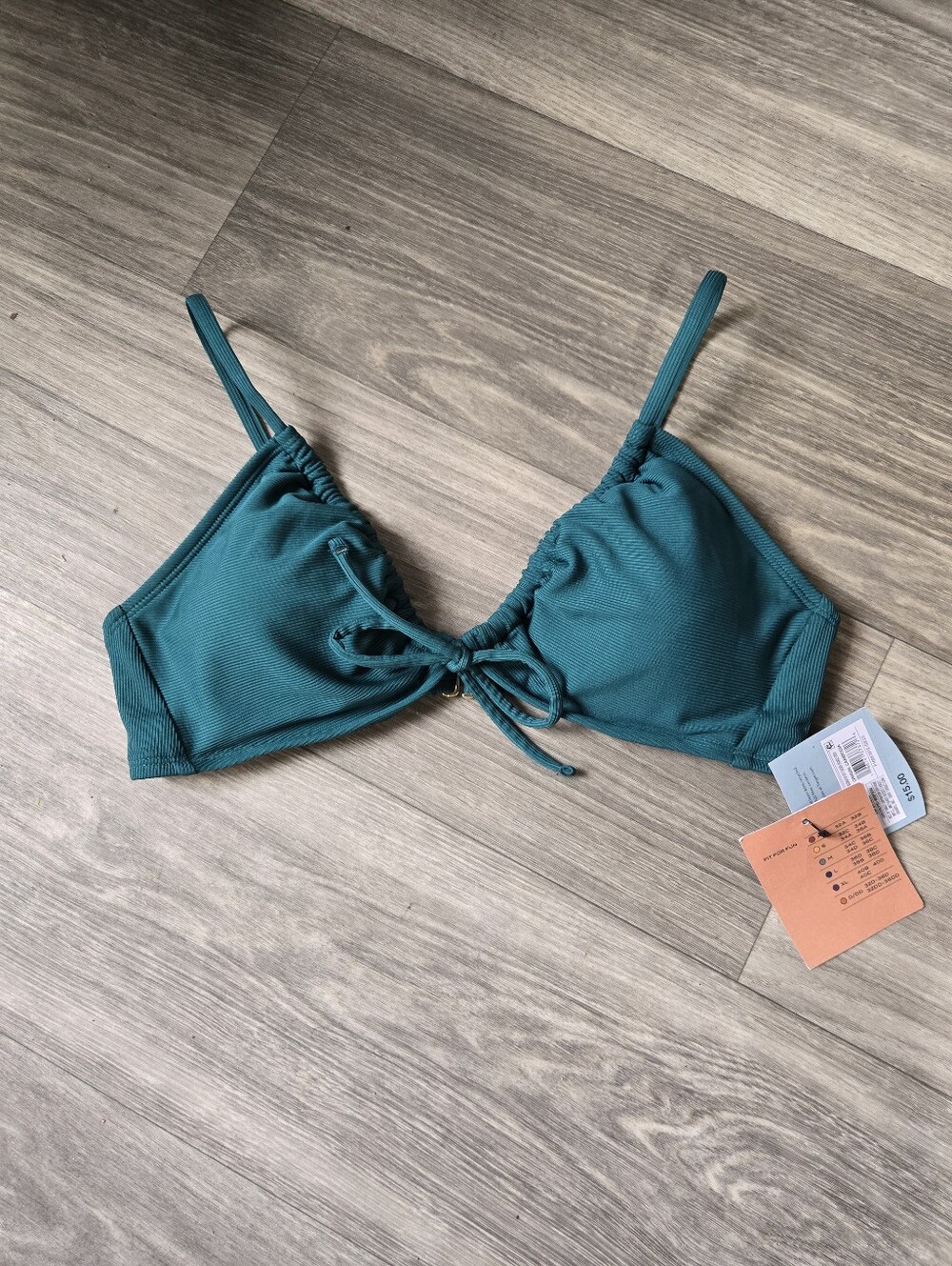 Shade & Shore Teal Ribbed Tie-Front Bikini Top Size M